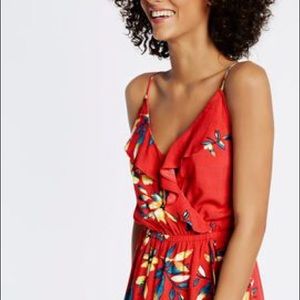 Express Floral Print Ruffle Faux Wrap Cami Dress